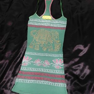 Free People Green Elephant Racerback Tank Sz XS